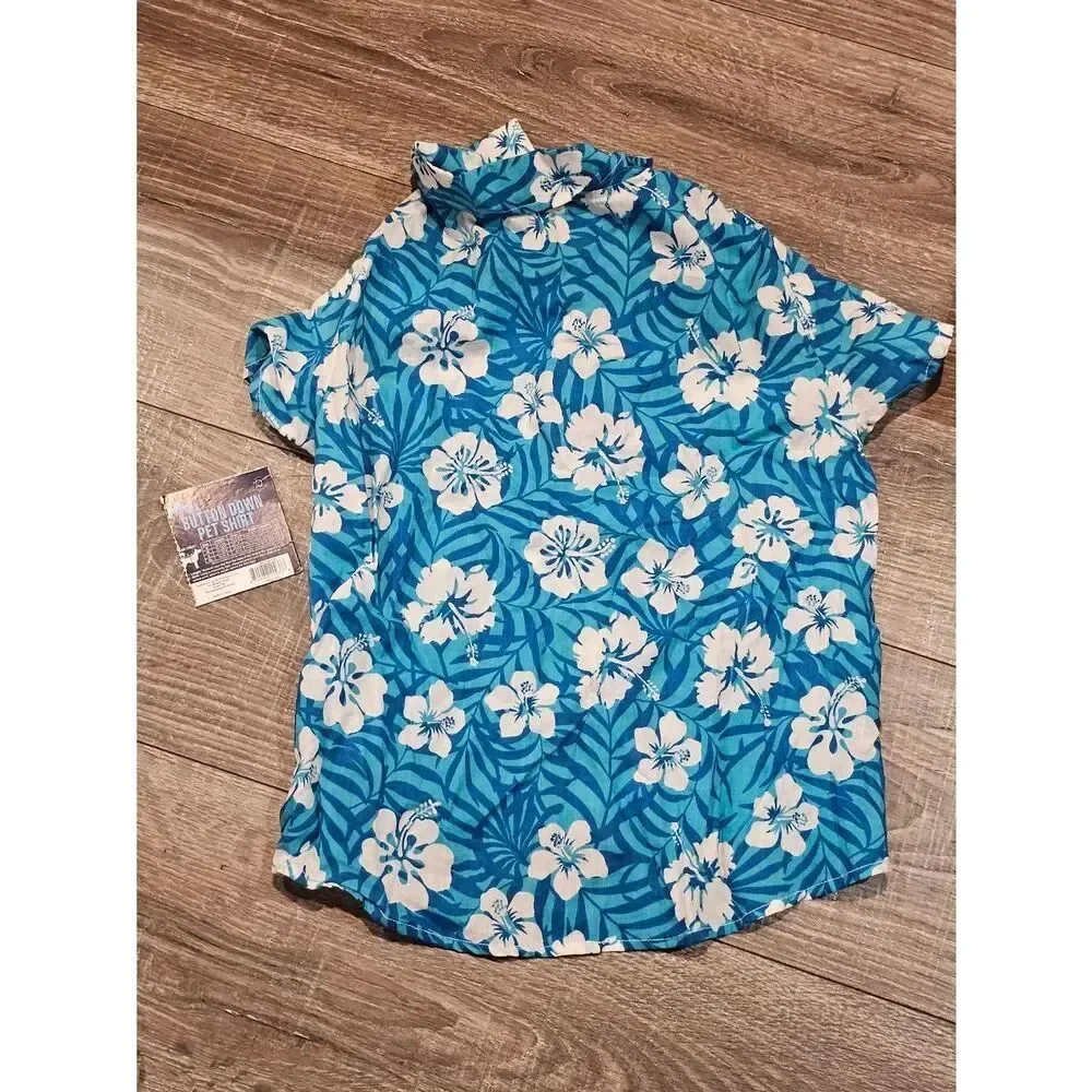 NEW Pet Outfit Blue Floral Button Down Shirt